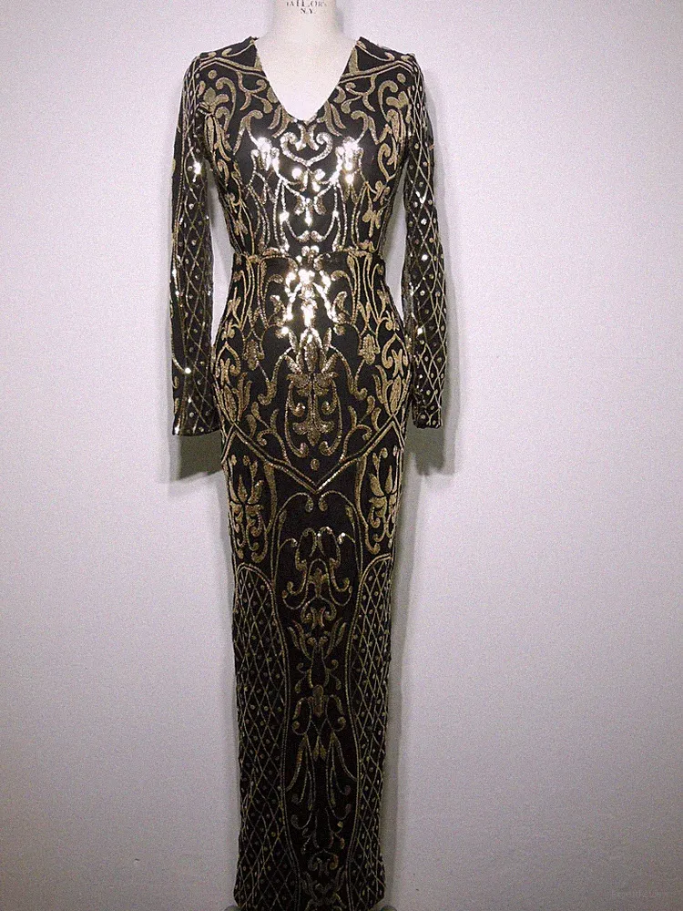 Pailletten Kleid Etuikleid Abendkleid Stretchkleid Cocktail Party Schwarz Gold M