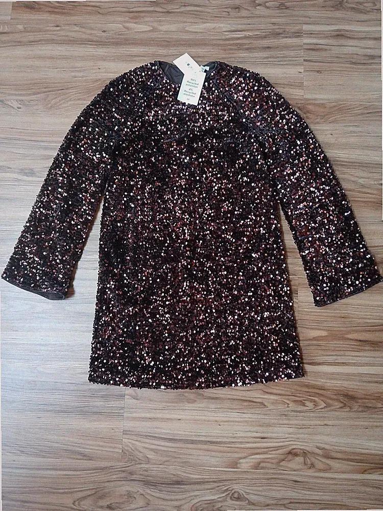 Paillettenkleid A- Linie Braun/Goldfarben NEU S
