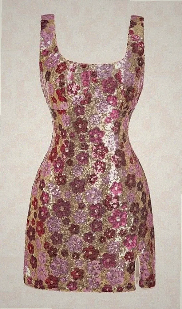 Paillettenkleid Elegant Cocktailkleid, Gr. 34 Flowerprint - BRANDNEU