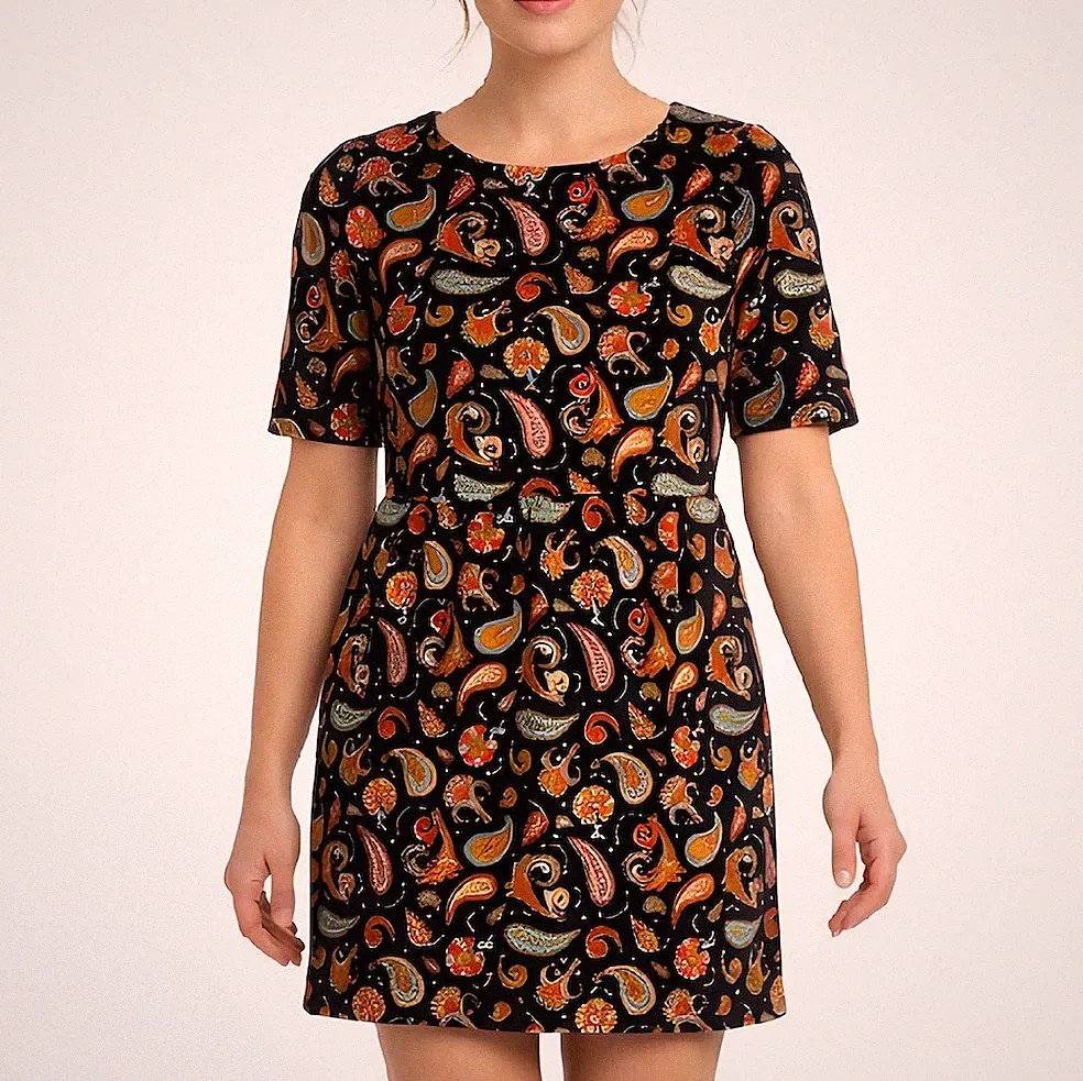 Paisley Cord Minikleid von Gorman, Retro Samtkleid, 60er Mod Etuikleid...