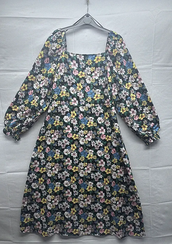 Papaya Damen Blumen Kleid Größe 14 Elastisch Ballon Langarm Bündchen Gürtel