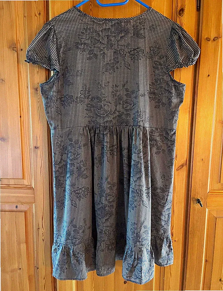 Papaya Damen Kleid Blau/Beige kariert Gr. 44 A-Linie knielang Kurzarm Taschen