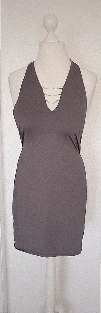 Party Kleid Tally Weijl grau knielang Größe XS neu Etikett Glitzer Neckholder