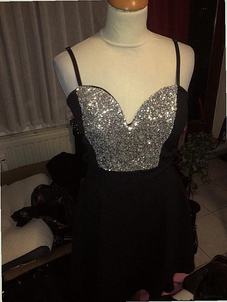 Party Pailetten A-Line Dress Kleid Gr 36/34 Black Polyester Stretch Neu