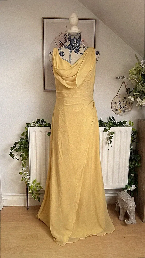 Pastellgelb Chiffon Maxikleid UK14 Brautjungfer Abschlussball Hochzeit Gast Abendkleid