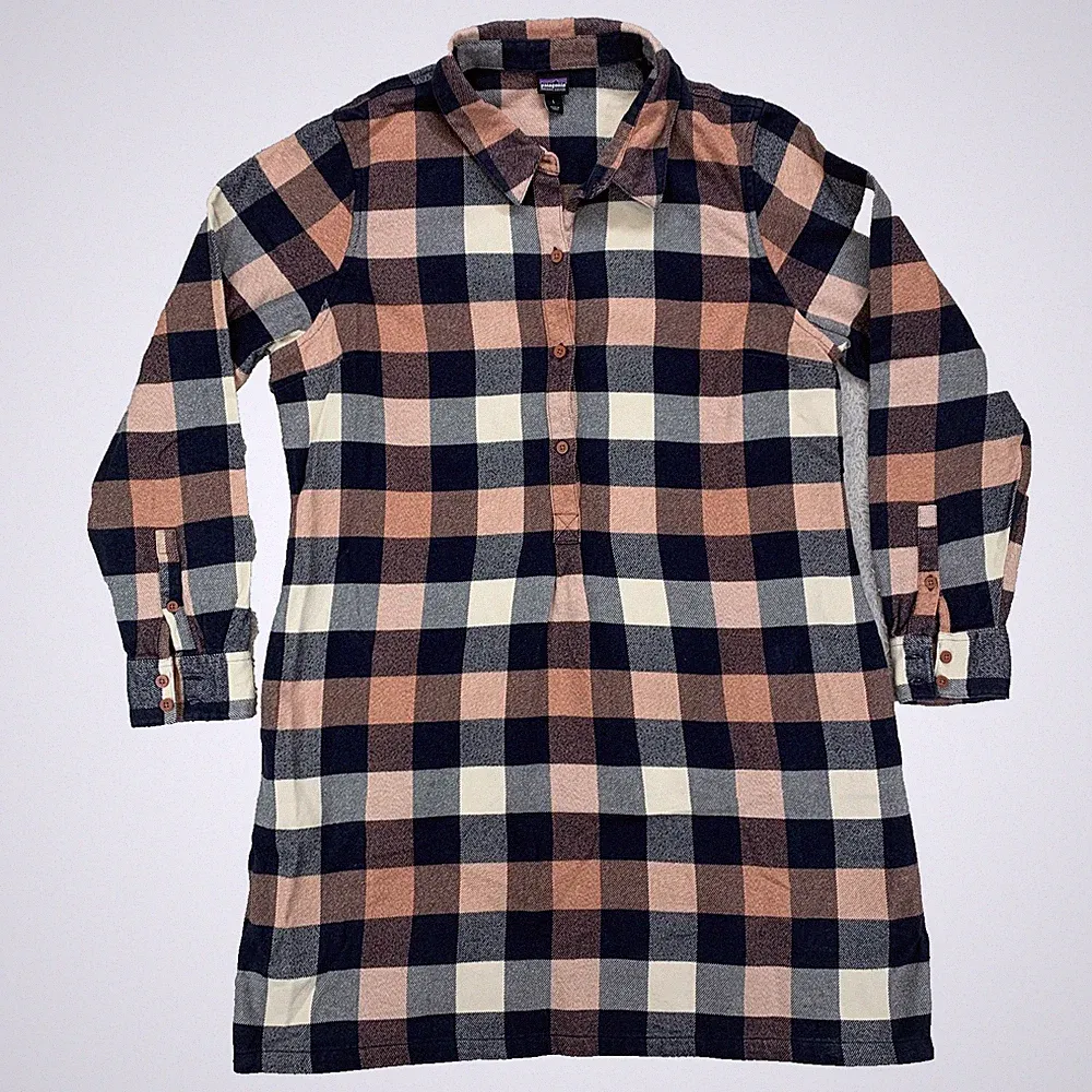 Patagonia Damen Karo Über dem Knie Flanell Fjord Kleid Größe Large L