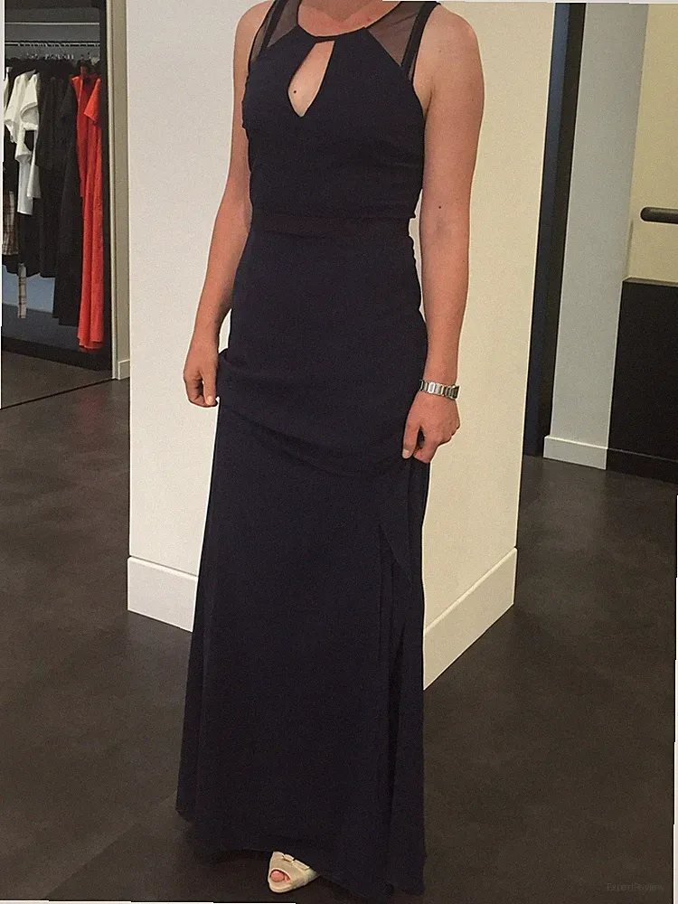 Patrizia Pepe Langes Kleid Seide Navy Blau Zeremonie Schlitz Cut-Out Tüll Gr. IT 40