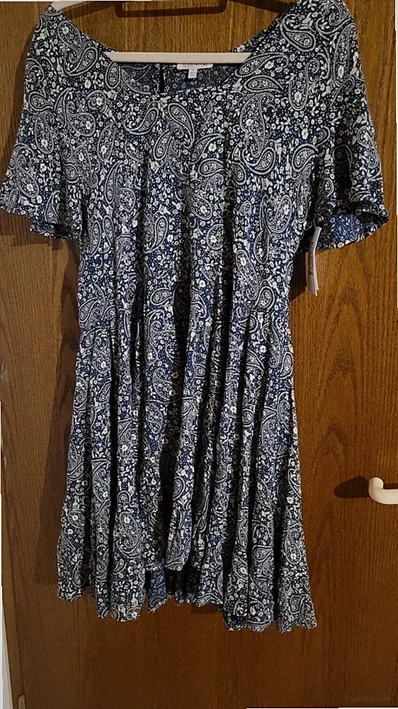 patrons of peace Damen A-Linien-Kleid Gr. M Grün Paisley Kurzarm Kurz Rundhals