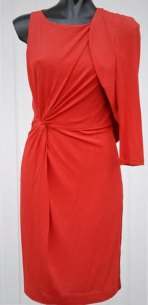 PAULE KA Kleid Bolero Jacke Seide Robe Dress gerafft F36 D 34 Jacke F38 D 36 Rot
