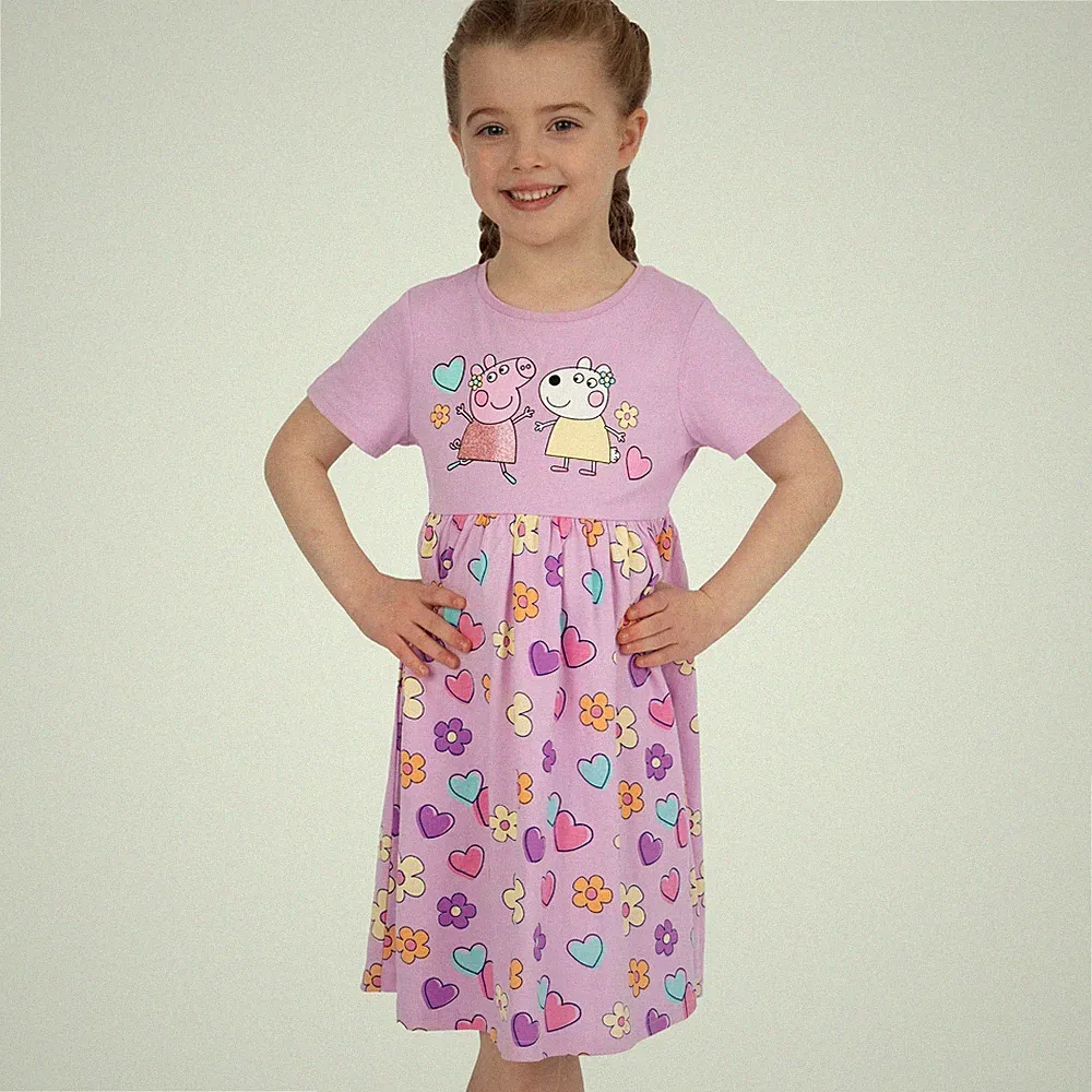 Peppa Pig Kleid | Mädchen Kurzarmkleid | Peppa And Suzy Lila Kleid