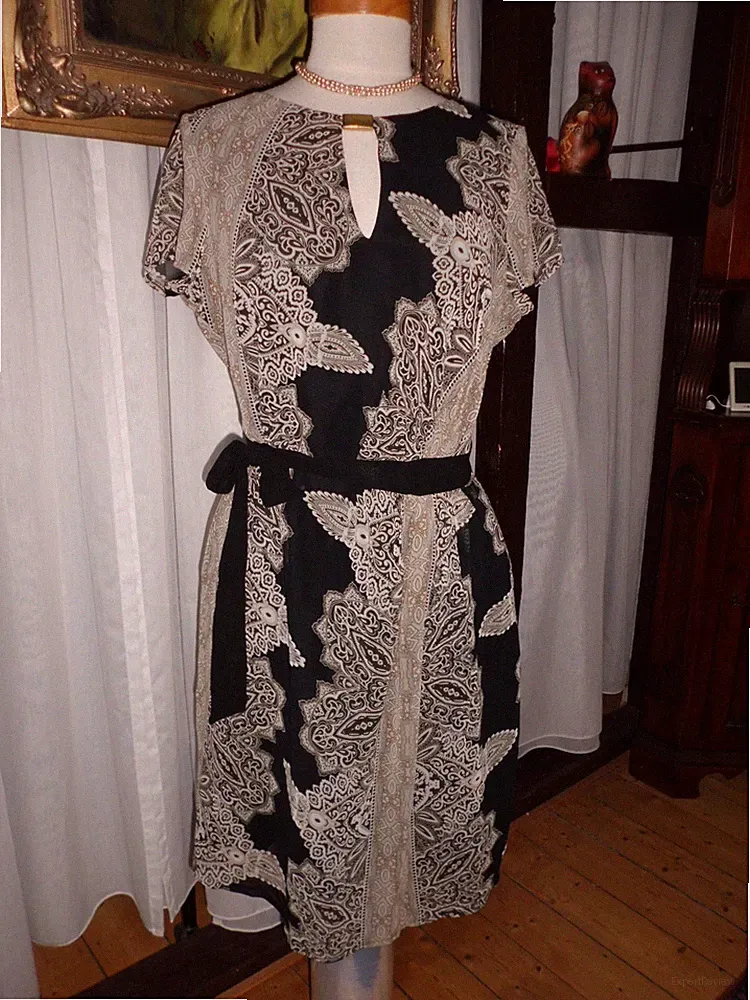 per una by MARKS and SPENCER Chiffon KLEID mit Bindeband + Raffung UK 14 (40/42)