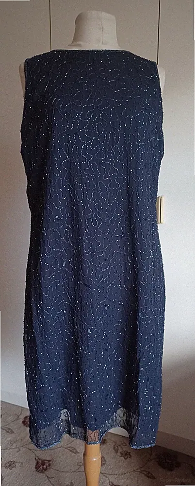 Perlenbesetztes Etuikleid von Richards marineblau für Kreuzfahrt oder Gatsby Party Gr. 16 UK