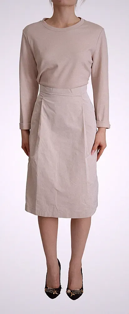 PESERICO Kleid Beige Wolle Langarm Etui A-Linie Midikleid IT44/US10/L $ 1000