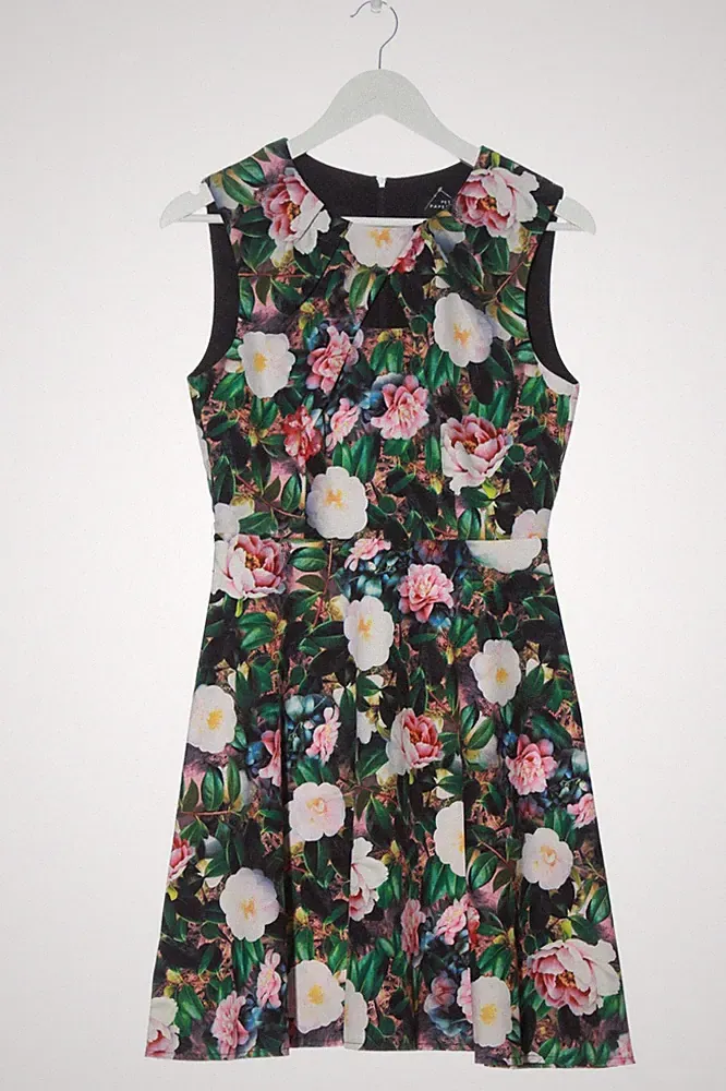 PETITE A-Linien Kleid Damen Kleid Gr. DE 38 grün-pink-weiß Elegant