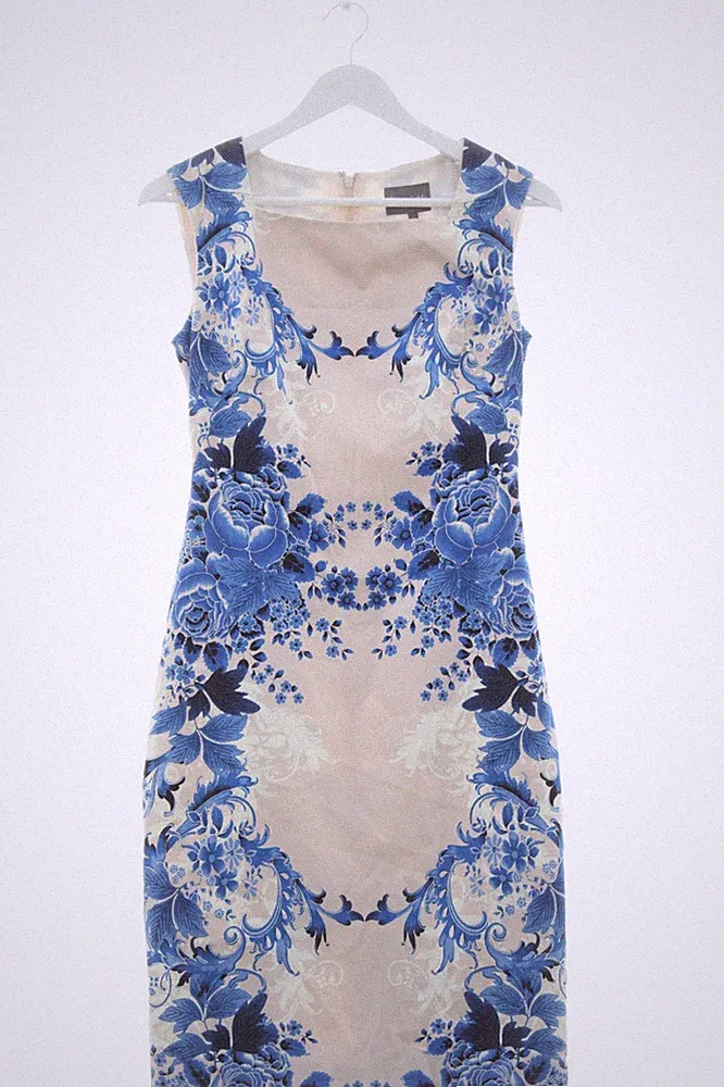 PHASE EIGHT A-Linien Kleid Damen Kleid Gr. DE 38 blau-wollweiß-creme Casual-Look