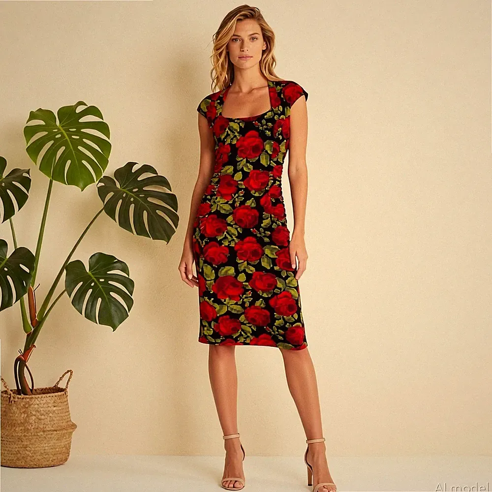 Phase eight Abend Cocktail Midi Kleid Mehrfarbig Blumen Jersey Etui Gr. 40