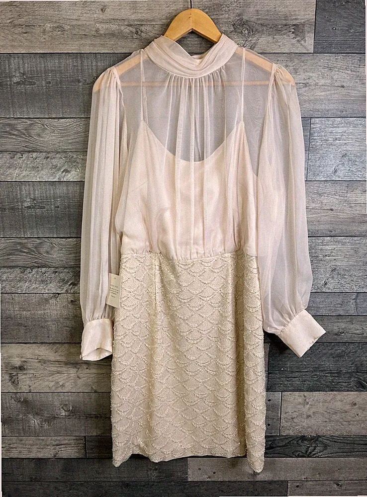 Phase Eight Amina Pailletten Kleid Gr UK 16 Ivory Chiffon Hochzeit Party Cocktail