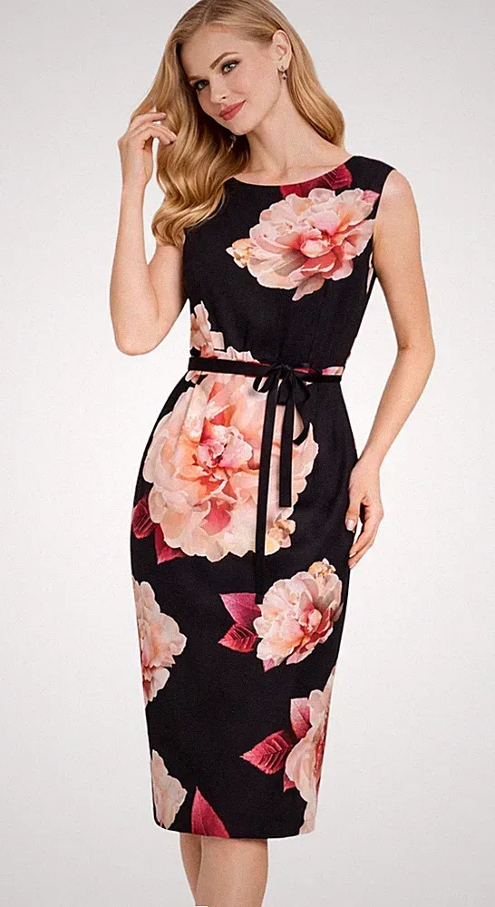 Phase Eight Blumenkleid UK 10 schwarz ärmellos Midi Hochzeit Gast Damentag