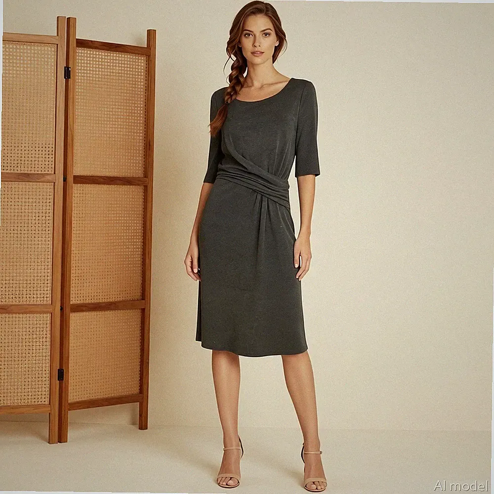 Phase eight Cocktail Minimal Midi Kleid Grau Jersey Etui Halbarm Gr. 40