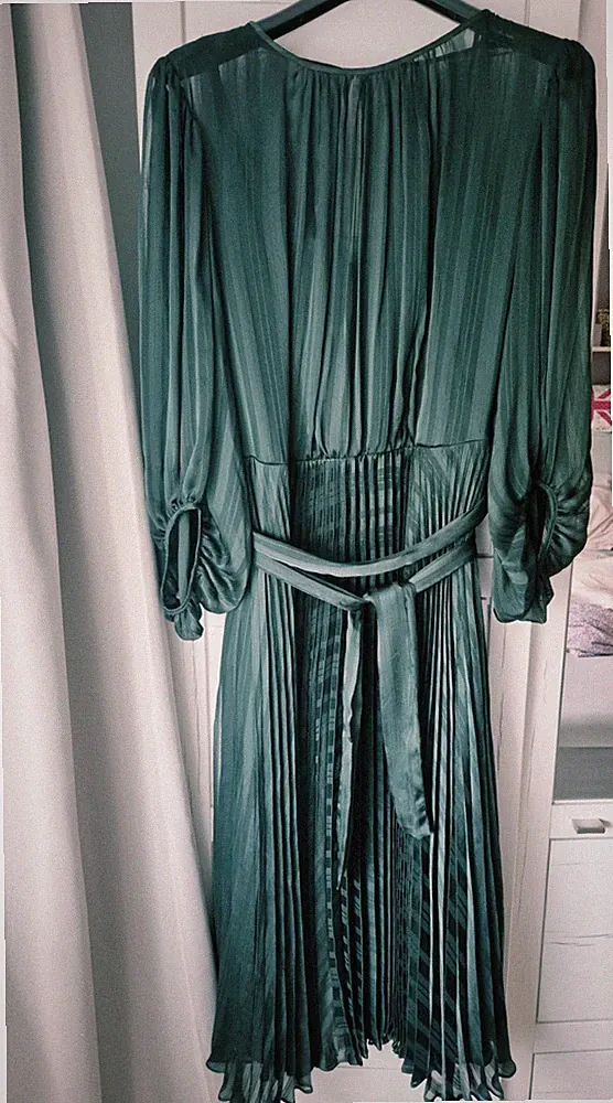 Phase Eight Damen Midi A-Linie Kleid 52 grün gestreift plissiert Gürtel