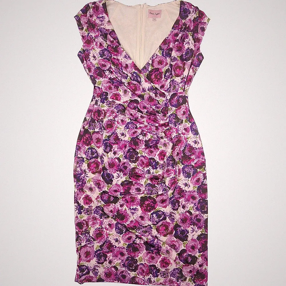 Phase Eight Damen Midikleid Blumen Rüschen UK 14 rosa lila Hochzeitsgast