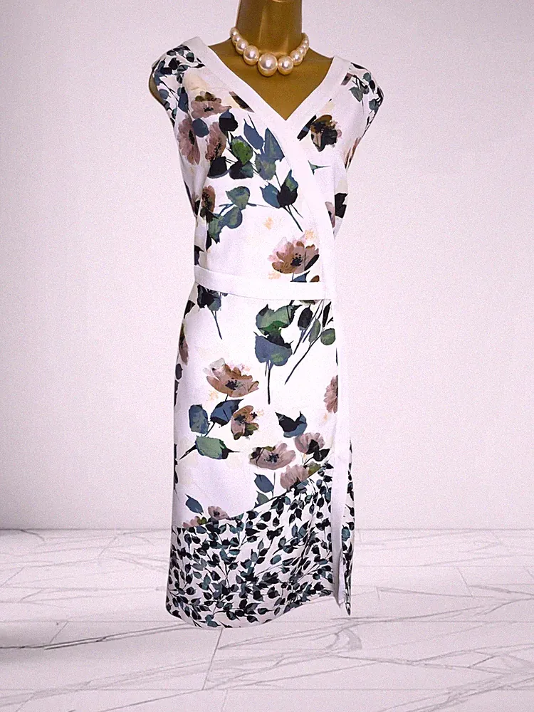 Phase Eight Elisha Floral Midi Dress UK 20 Faux Wrap Wedding Guest schmeichelhaft VG