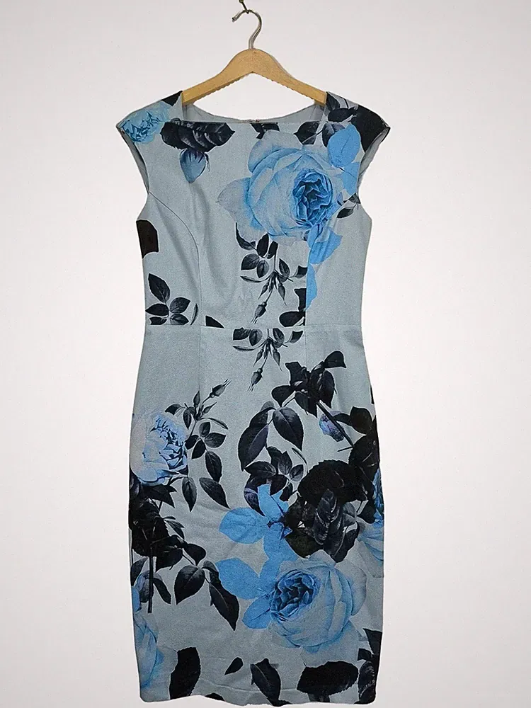 PHASE EIGHT Etuikleid Damen Kleid Gr. DE 42 blau-schwarz-himmelblau Casual-Look