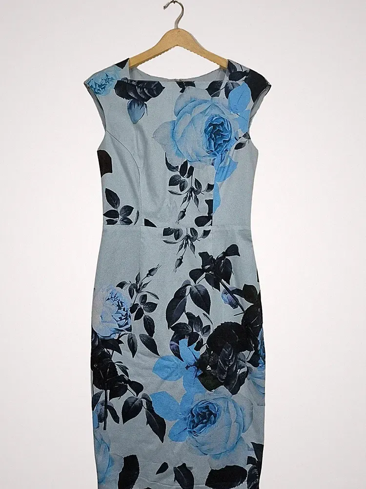 PHASE EIGHT Etuikleid Damen Kleid Gr. DE 42 blau-schwarz-himmelblau Casual-Look
