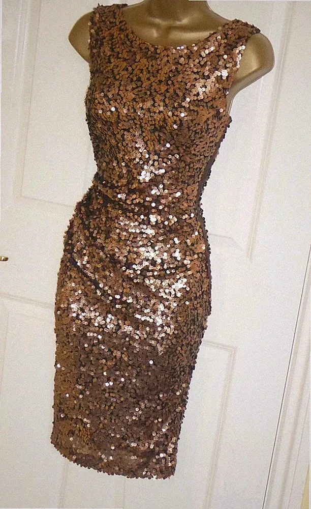 Phase Eight Gold Pailletten Party Kleid Gr. 18 Bodycon Anlass Hochzeit Gast