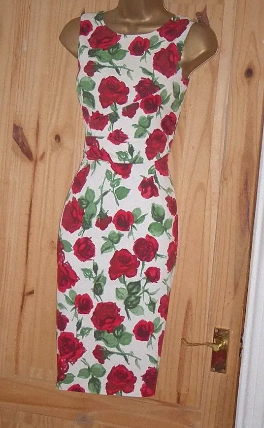 Phase Eight Gr. 10 12 Kleid weiß rot Rosendruck Sommer Hochzeit Gast Bleistift