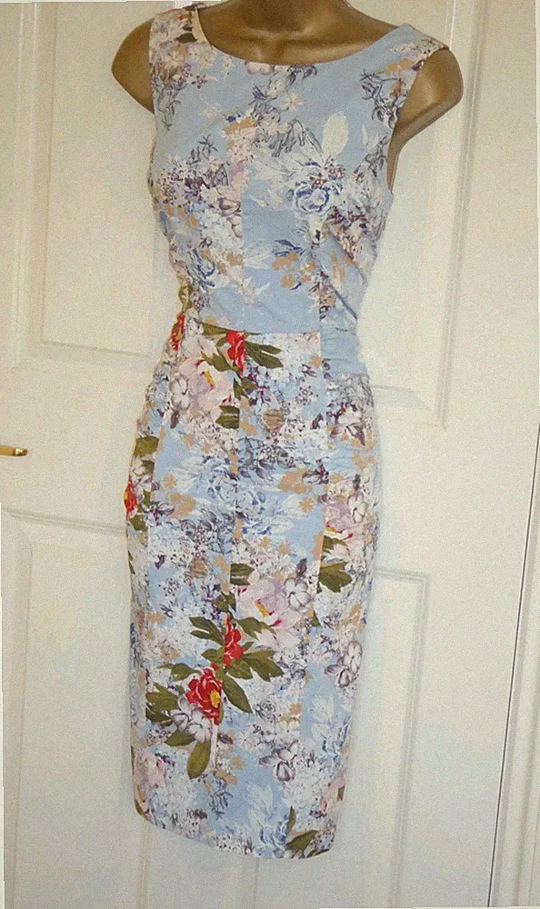 Phase Eight Gr. 12 10 Kleid pastell geblümt Sommer Hochzeit Gast Rüschen Bleistift