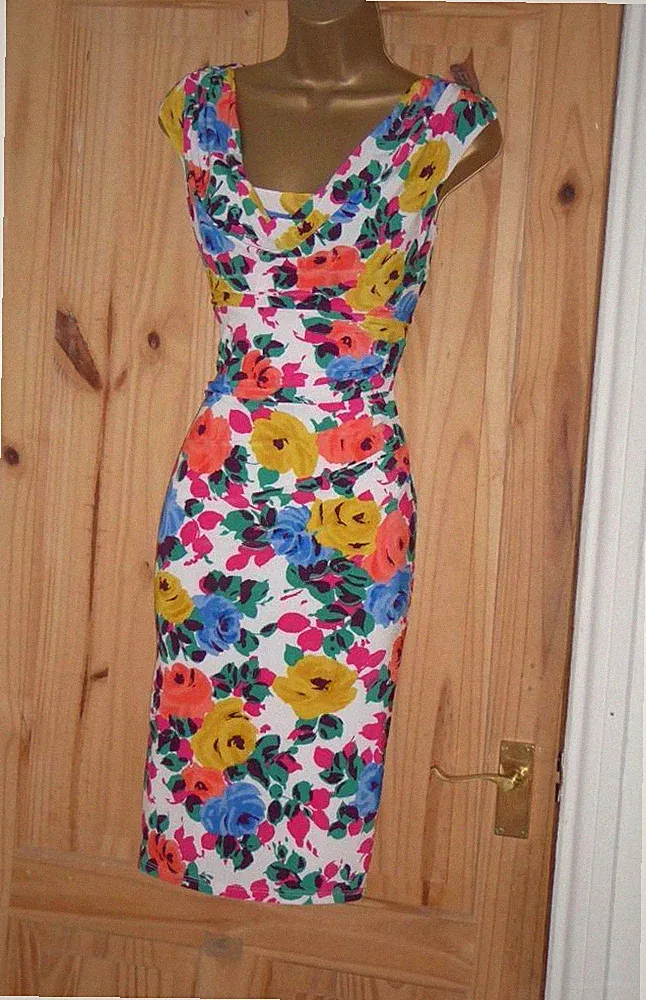 Phase Eight Gr. 14 Kleid Hochzeitsgast Sommer Blumen Rose Stretch Pencil Wiggle