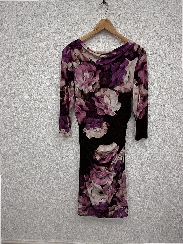 Phase Eight Größe 12 Kleid Blumen Midi Rüschen Anlass Hochzeit Gast 3/4 Arm