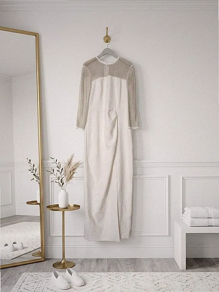 Phase Eight Größe 14 Elfenbein Belle verziertes Maxikleid Kleid Hochzeitsgast UK