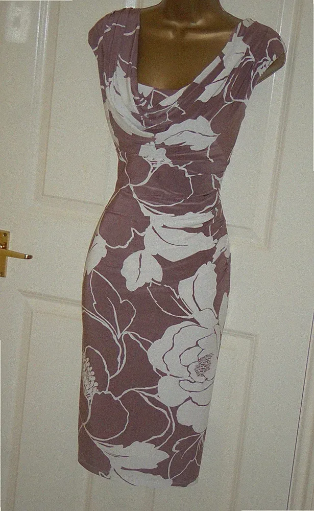 Phase Eight Kleid Gr. 12 Hochzeitsgast Mokka Creme Blumen Stretch Bleistift