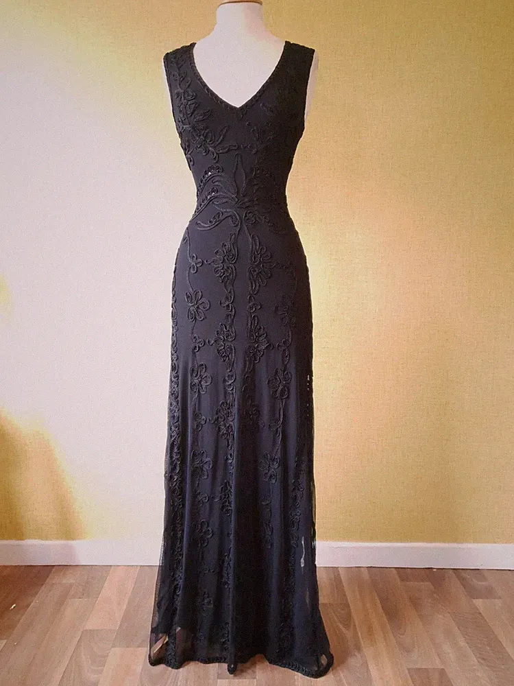 PHASE EIGHT Kleid Gr. 12 schwarz Maxi Party lang Abend Hochzeit Gast Bandarbeit
