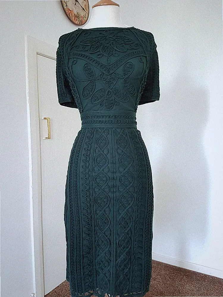 PHASE EIGHT Kleid Gr. 14 grün Party Bandarbeit Spitze Hochzeit Gast Cocktail Kreuzfahrt
