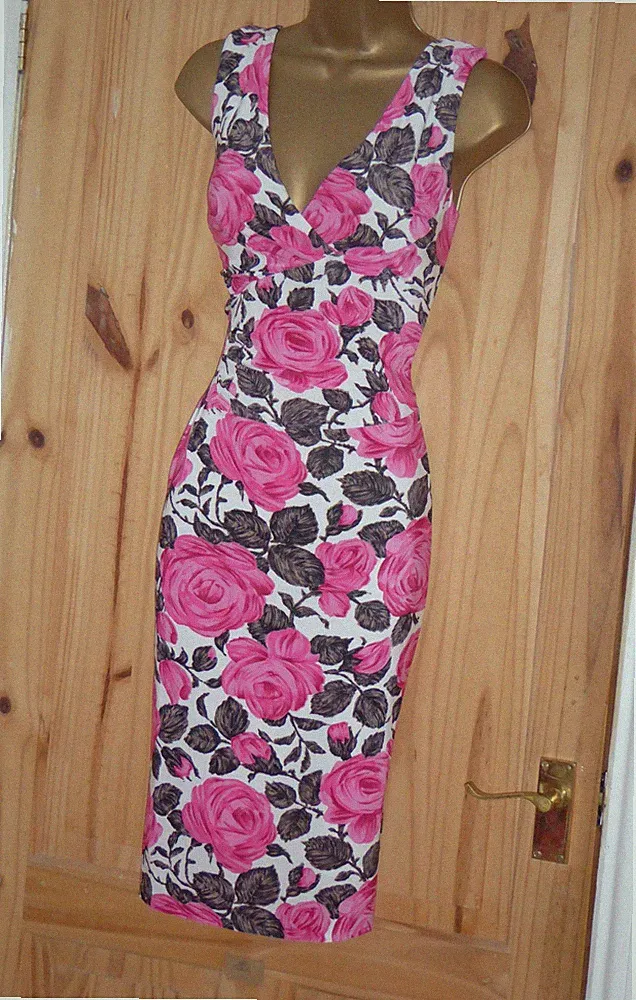 Phase Eight Kleid Gr. 16 Sommer Hochzeit Gast Anlass Stretch rosa geblümt rose