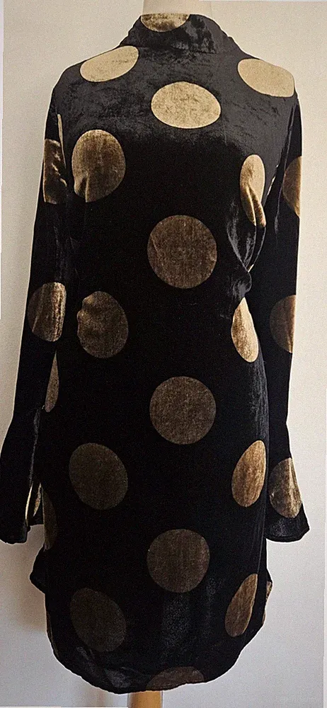 PHASE EIGHT Kleid Gr. 18 100£ schwarz Samt Hochzeit Gast Party Tunika gold gepunktet