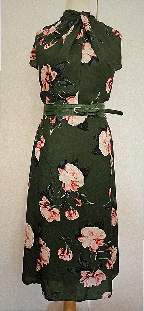 PHASE EIGHT Kleid Gr. 20 Grün 130£ Party Midi Blumen Hochzeit Gast Gürtel Rosa