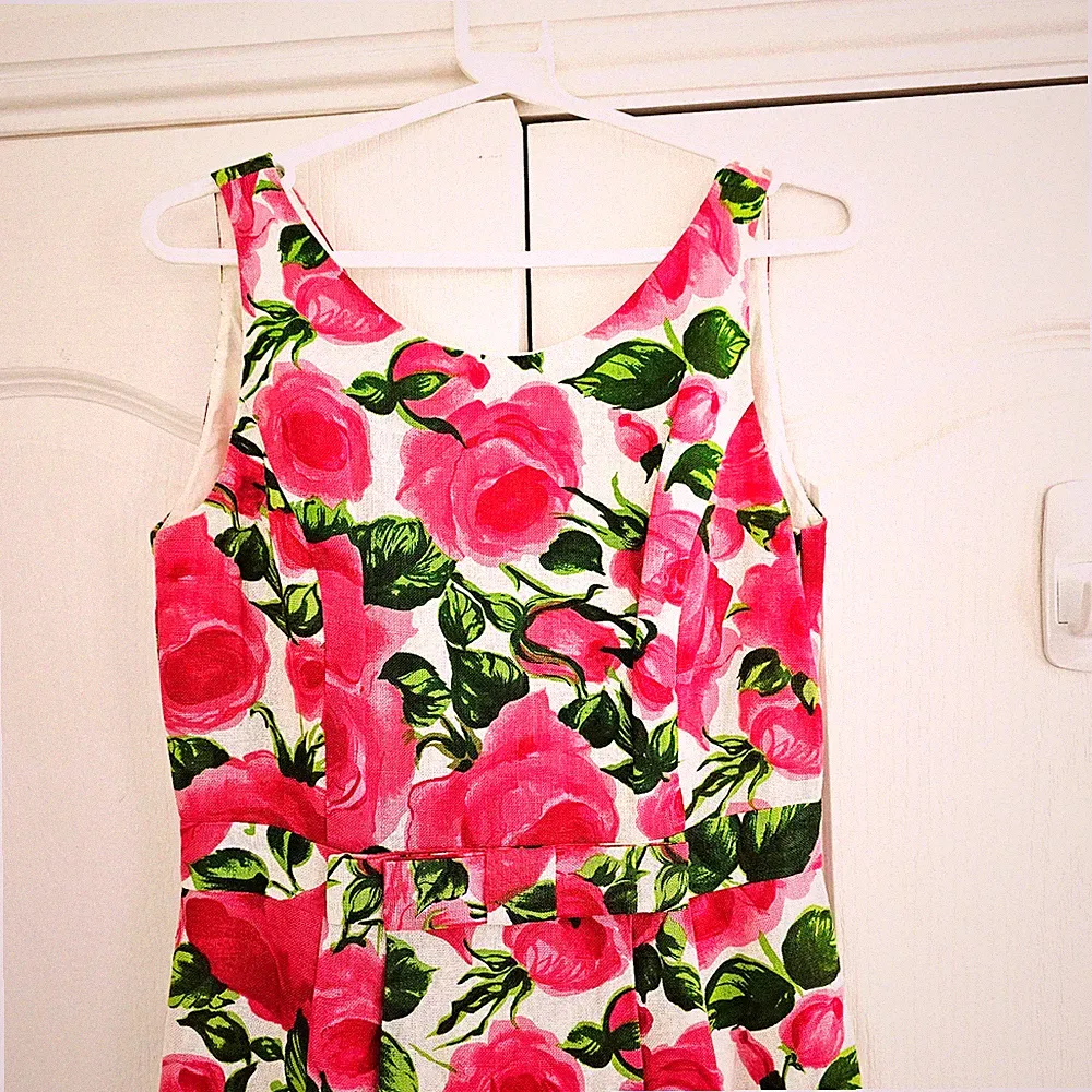 Phase Eight Kleid UK 10 Leinen weiß rosa Blumen Print Hochzeit Gast MOTB Kreuzfahrt