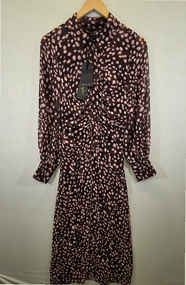 Phase Eight Libby Midikleid Damen UK 10 braun rosa gepunktet Hochzeitsgast