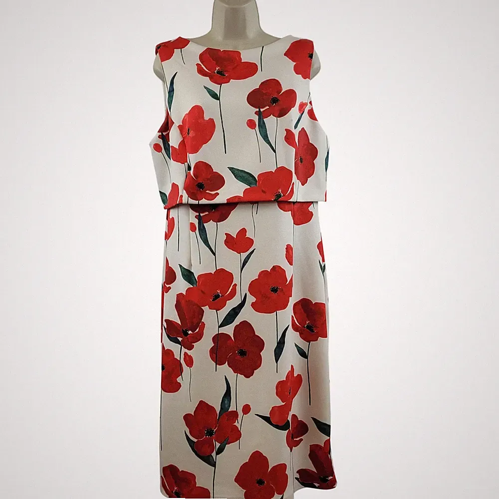 Phase Eight Lou-Poppy Floral Scuba Dress UK 16 Sleeveless Midi Red Wedding Guest