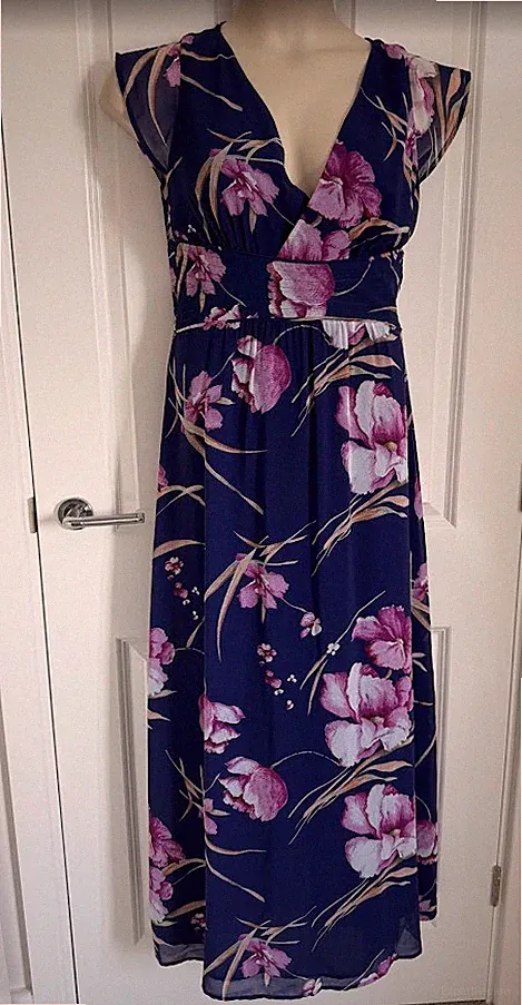 Phase Eight Maxikleid blau Blumen Gr. 12 lila Hochzeit Gast Anlass Sommer