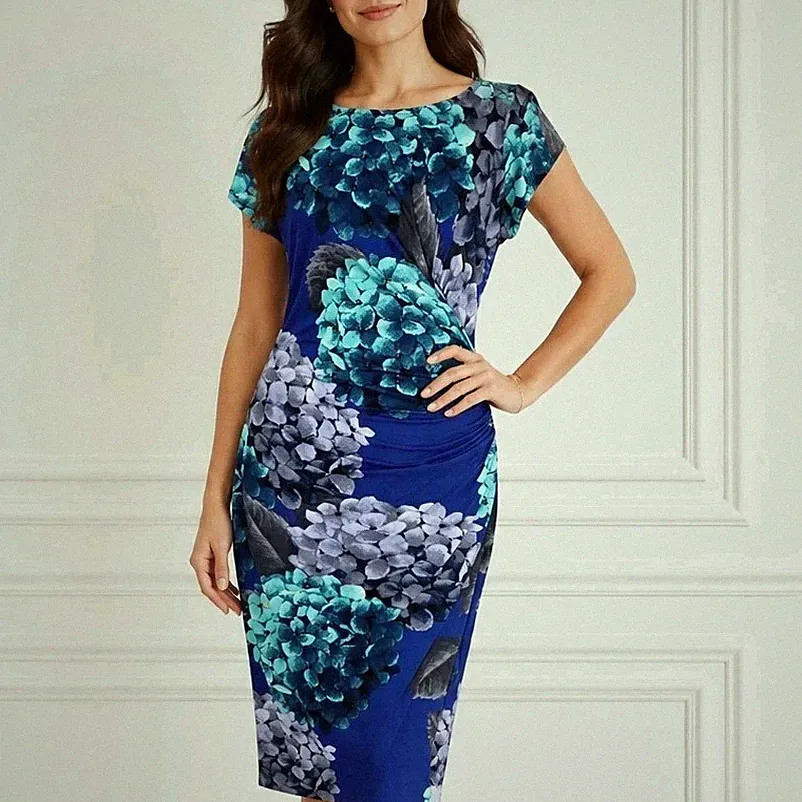 Phase Eight Midikleid Blumen UK 14 blau Hochzeit Gast Anlass Rüschen figurbetont