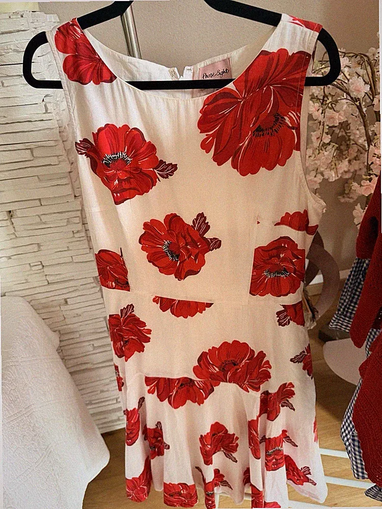 Phase Eight Sommerkleid Gr. 16 (ca. 44) Weiß mit roten Blumen Festlich & Elegant