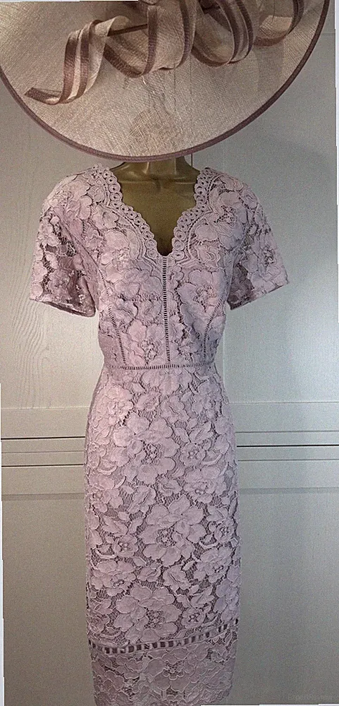 Phase Eight UK 14 Altrosa Spitzen-Overlay-Kleid Hochzeit Mutter Gast Rennen