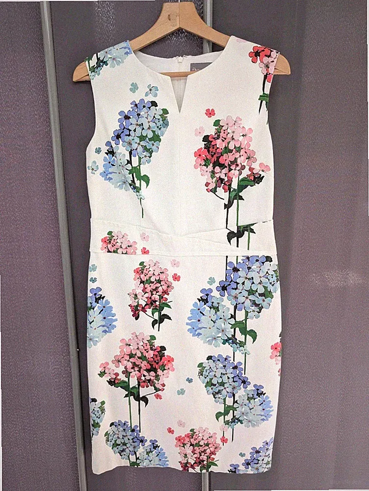 Phase Eight UK 14 Kleid Blumen Hortensie Sommer Hochzeit Gast Bleistift Mehrfarbig