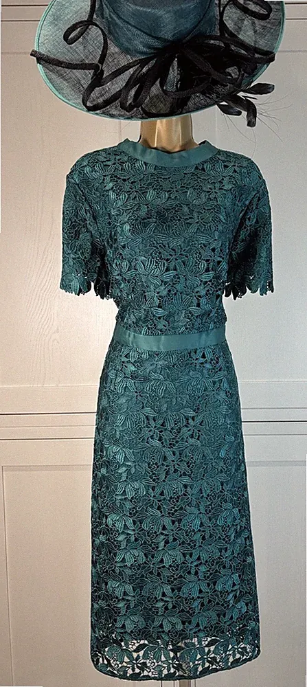 Phase Eight UK 18 Kleid jadegrün Spitze Kurzarm tailliert Hochzeit Mutter Gast