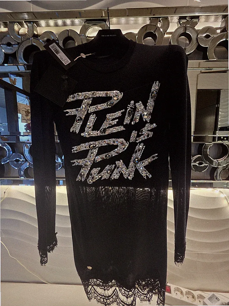 Philipp Plein Damen Kleid schwarz Strass Spitze Gr. S